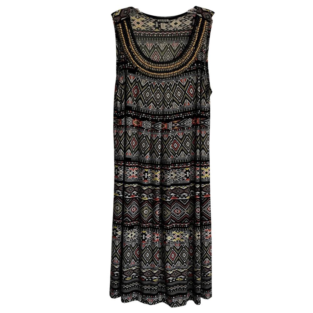 HAANI Womens 1X Beaded Dress African Geometrical Pattern Maxi Dress Sleeveless